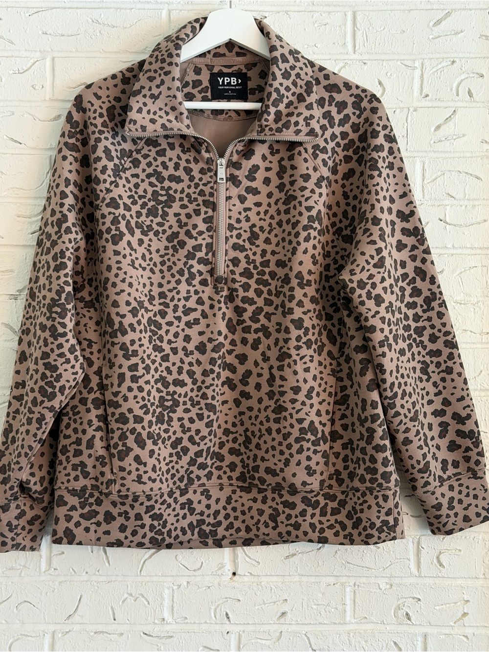 Abercrombie & Fitch YPB Taupe Leopard Half-Zip Sweatshirt
